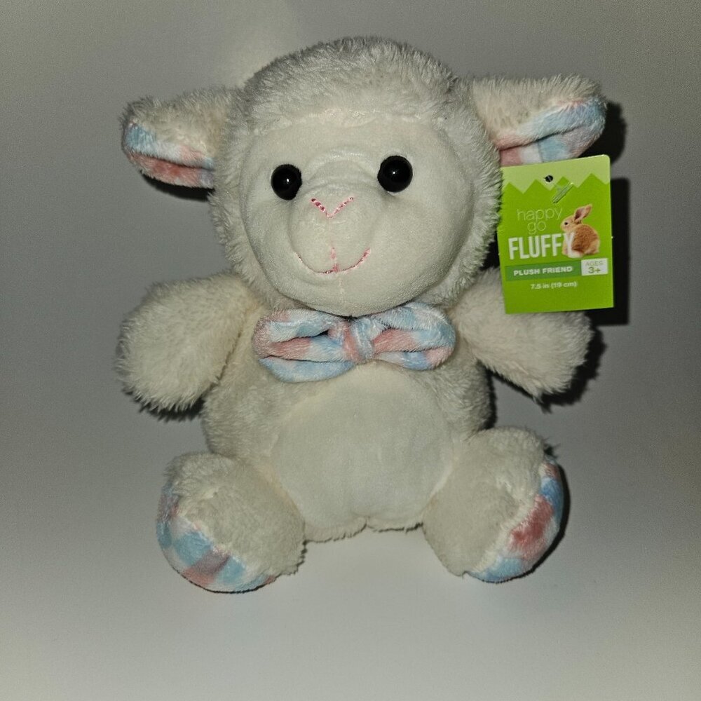 Kellytoy White Sheep Lamb Plush 7" Stuffed Toy Pink Blue Plaid Bow Easter w/TAG